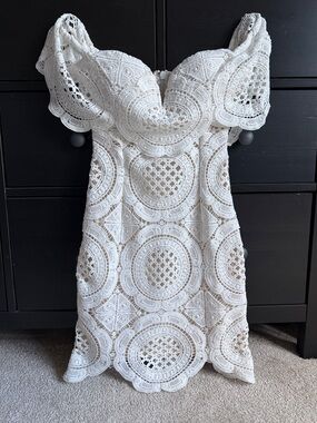 Lulus white nude crochet off the shoulder bodycon dress